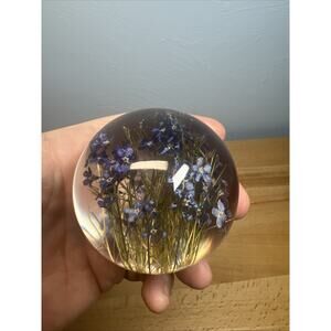 Hafod Grange Paperweight Forget Me Not Flowers Purple Blue Resin Great Britain